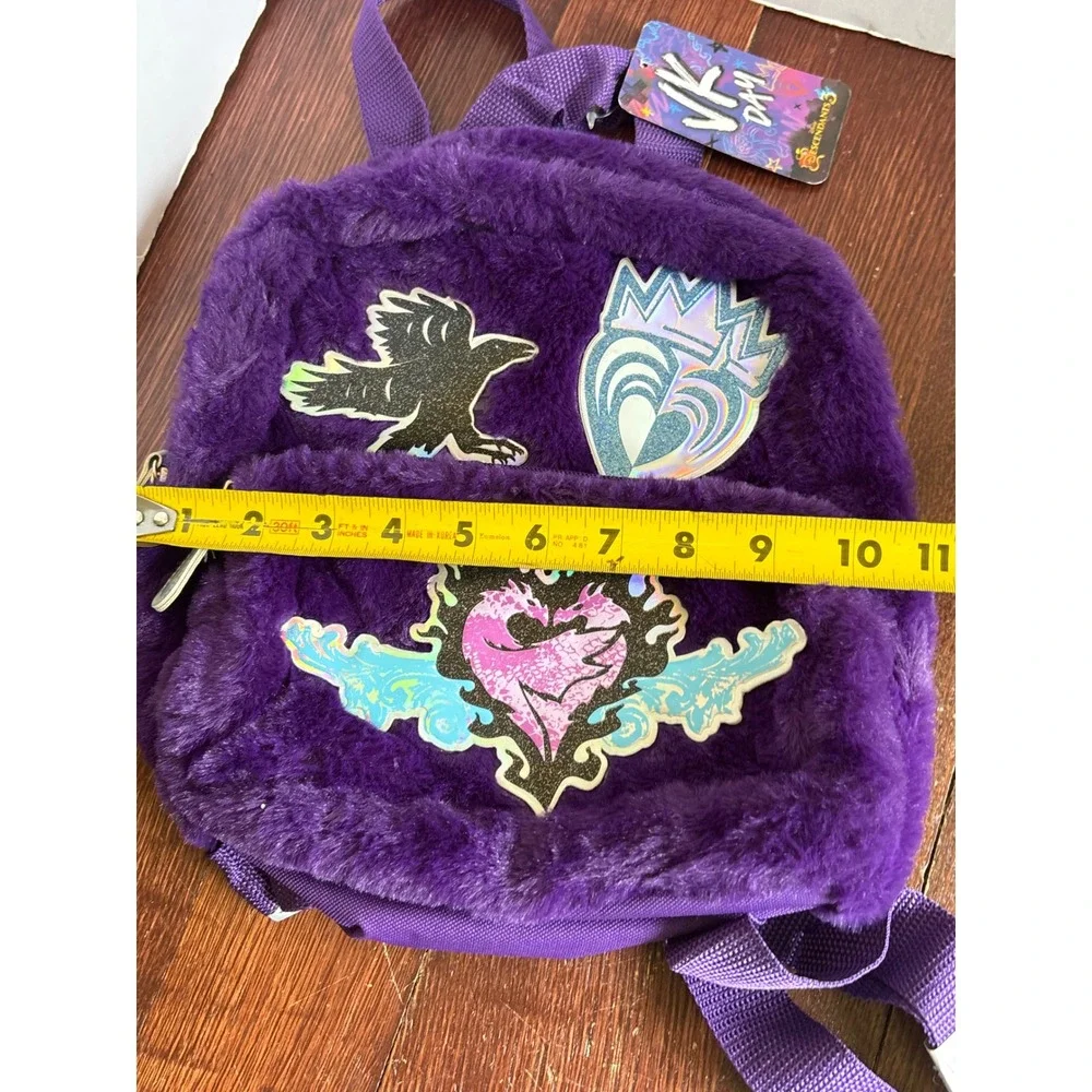 Disney Descendants 3 VK Day Purple Faux Fur Mini Backpack Mal Evie F19-314 NWT